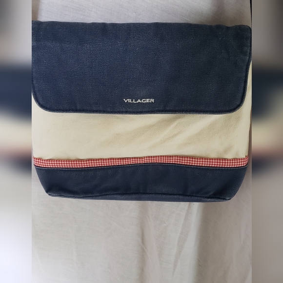 Liz Claiborne Blue and Cream Crossbody Bag Sleek Design. Villager. Measures 10x9 - Picture 3 of 9